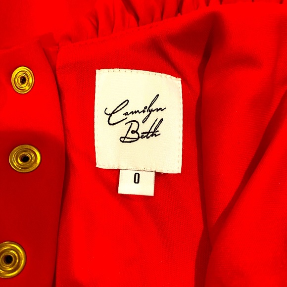 Camille Beth Red GoGo Mini Dress with Ruffle Detail and Button Back - Picture 11 of 11